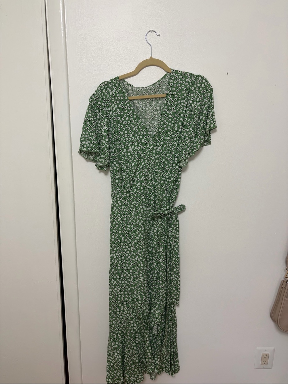 Green Floral Wrap Midi Dress